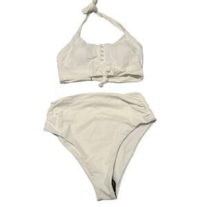 NWT Zaful Women's Two Piece White Swimsuit Bikini Ties Halter Size Medium/6